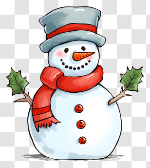 Snowman - Snowman Cartoon Illustration With Red Scarf Transparent PNG