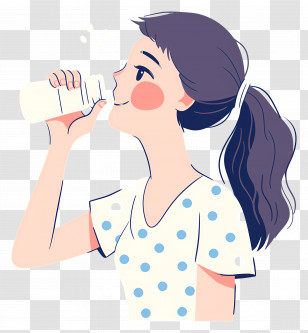 Girl Drinking Water - Girl Drinking Milk In Cartoon Style Transparent PNG
