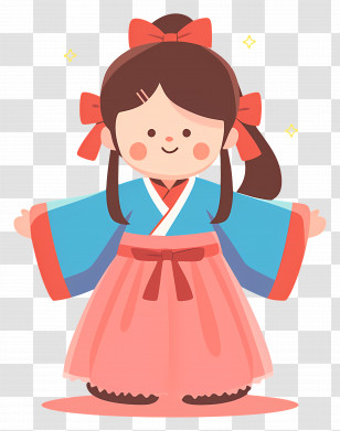 Japanese Festival Doll - Cartoon Girl In Traditional Clothing Transparent PNG