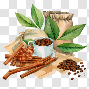 Coffee Beans Bag - Coffee And Cinnamon Still Life Transparent PNG
