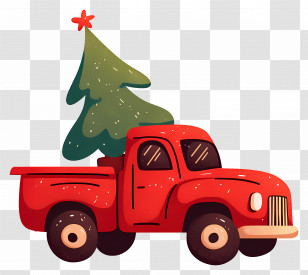 Christmas Truck - Festive Red Truck With Christmas Tree Transparent PNG