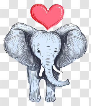 Hand Drawn Valentine Elephant - Adorable Cartoon Elephant With Heart Illustration Transparent PNG