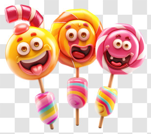 3d Cartoon Dessert - Colorful Cartoon Lollipops Transparent PNG
