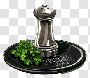 Pepper Shaker - Pepper Grinder With Herbs On Plate Transparent PNG