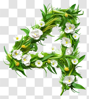 Number 4 Flowers - Green Floral Number 4 With Leaves And Flowers Transparent PNG