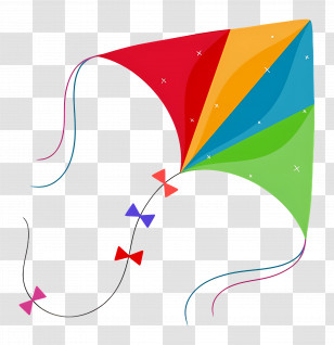 Kites In Sky - Colorful Kite With Bow Tails Transparent PNG