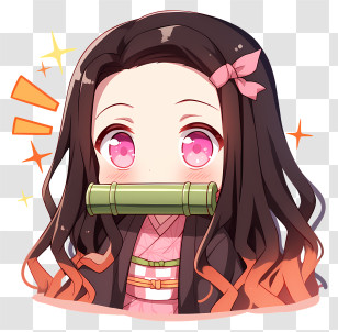 Nezuko Kamado Emoji - Cute Anime Girl With Bamboo Transparent PNG