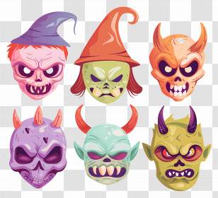 Halloween Characters - Scary Monster Masks Transparent PNG
