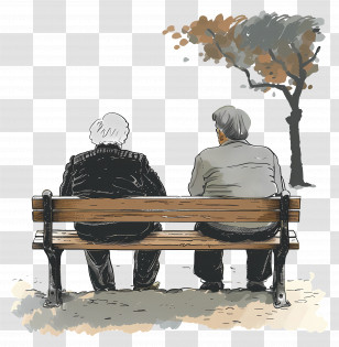 Senior Citizens Day - Elderly People Sitting On A Bench In A Park Transparent PNG