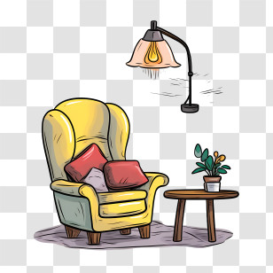 Couch And Lamp - Cozy Armchair With Lamp Illustration Transparent PNG