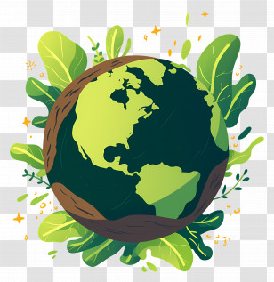 Green Planet - Illustration Of Earth With Green Leaves Transparent PNG