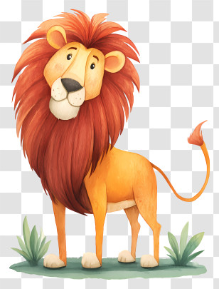 Watercolor Lion - Cartoon Lion With Red Mane Transparent PNG