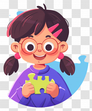 Girl Playing Puzzle - Girl Holding Puzzle Piece Transparent PNG