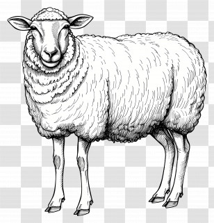 Sheep - Detailed Black And White Sheep Illustration Transparent PNG