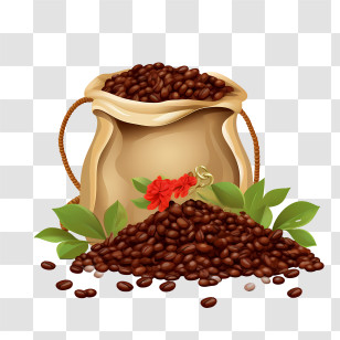 Coffee Beans Bag - Sack Of Coffee Beans With Leaves Transparent PNG