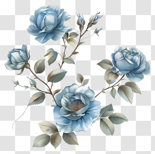 Blue Rose - Blue Roses Illustration With Elegant Branches Transparent PNG
