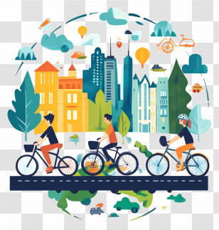 World Carfree Day - Bicycle Riders In Urban Cityscape Transparent PNG