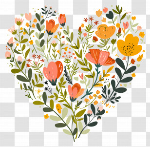 Heart Flower - Heart-Shaped Floral Arrangement Artwork Transparent PNG