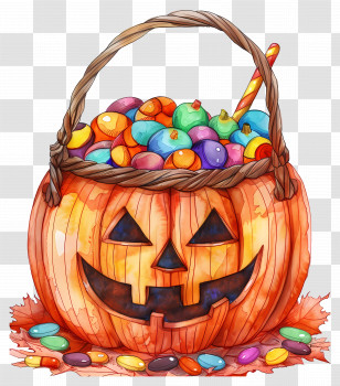 Halloween Basket - Pumpkin Basket Filled With Halloween Candies Transparent PNG