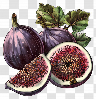 Figs - Ripe Figs With Leaves Transparent PNG