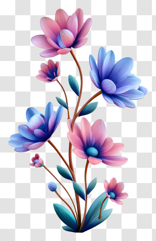 Pink And Blue Flowers - Colorful Flowers In Bloom Transparent PNG