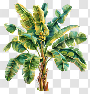 Banana Tree - Banana Tree With Fruits And Lush Leaves Transparent PNG