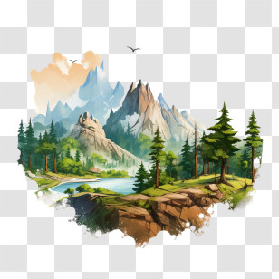National Park Service Founders Day - Mountain Landscape Illustration With River And Trees Transparent PNG