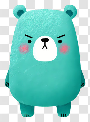 Cute Turquoise Cartoon Bear - Grumpy Teal Cartoon Bear Transparent PNG