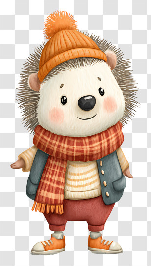 Cartoon Hedgehog - Cozy Hedgehog In Winter Hat Transparent PNG