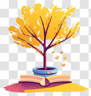 Yellow Leaves - Autumn Tree Growing From Book Transparent PNG