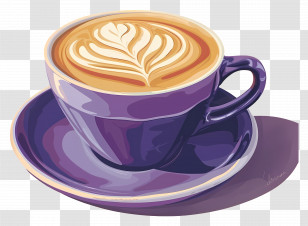 Latte - Purple Coffee Cup With Latte Art Transparent PNG