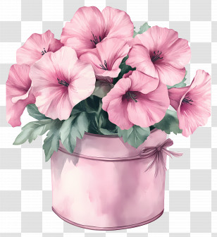 Flower - Pink Flowers In A Decorative Pot Illustration Transparent PNG