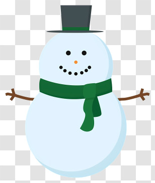 Snowman - Snowman With Green Scarf And Black Hat Transparent PNG