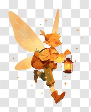 Cheerful Orange Fairy Carrying Lantern Transparent PNG