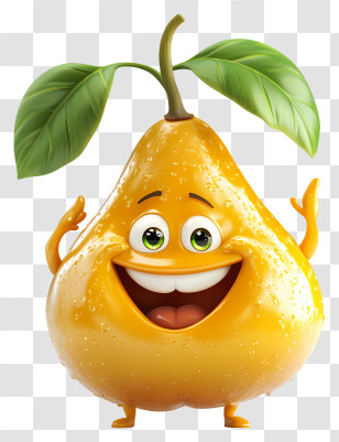 3d Cartoon Fruit - Smiling Yellow Pear Cartoon Transparent PNG