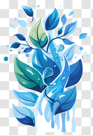 World Water Day - Blue Leaves With Water Elements Transparent PNG
