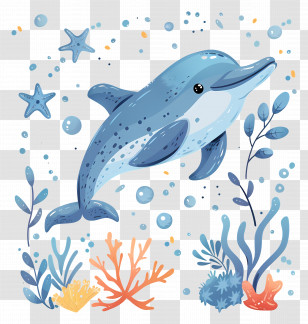 Cute Dolphin - Blue Dolphin In Underwater Scene Transparent PNG