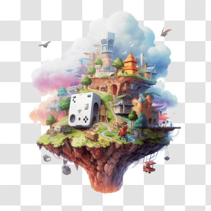 Video Game - Fantasy Floating Island With Buildings Transparent PNG