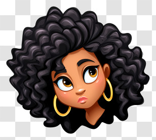 Black Girl Emoji - Curious Cartoon Girl With Curly Hair Transparent PNG