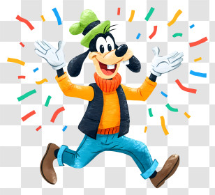 Goofy Happy New Year - Celebrating Cartoon Dog With Confetti Transparent PNG