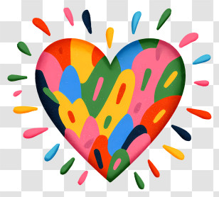 Heart With Confetti - Colorful Heart With Vibrant Design Transparent PNG