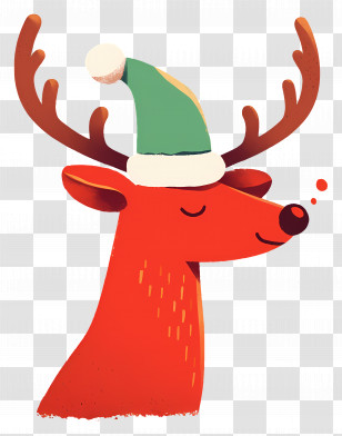 Christmas Deer - Festive Christmas Reindeer With Green Hat Transparent PNG