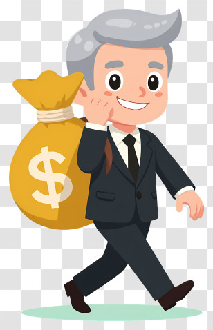 Businessman Holding Big Money Bag - Formal Man With Money Bag Cartoon Transparent PNG
