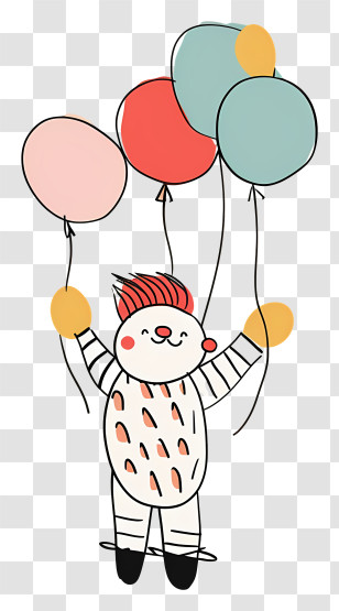 Clown With Balloons - Cute Doodle Character With Balloons Transparent PNG