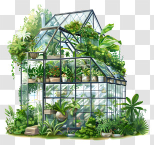 Plant Nursery - Glass Greenhouse Filled With Plants Transparent PNG