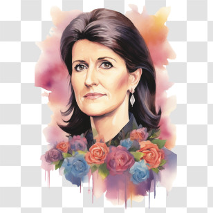 Haley - Watercolor Portrait With Floral Design Transparent PNG