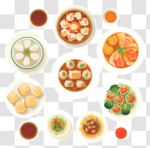 Chinese Food - Colorful Dim Sum Dishes Illustration Transparent PNG