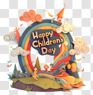 Happy Childrens Day - Happy Children's Day Rainbow Scene Transparent PNG