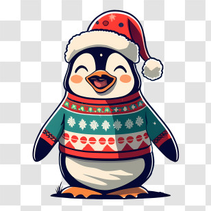 Christmas Penguin - Penguin In Christmas Sweater Illustration Transparent PNG