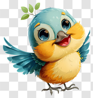 Cute Bird - Cute Cartoon Bird With Leaf Transparent PNG